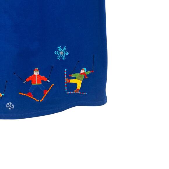 Michael Simon Lite Ski Trip Snowflake Embroidered Novelty Midi Skirt Blue Small - Picture 7 of 14